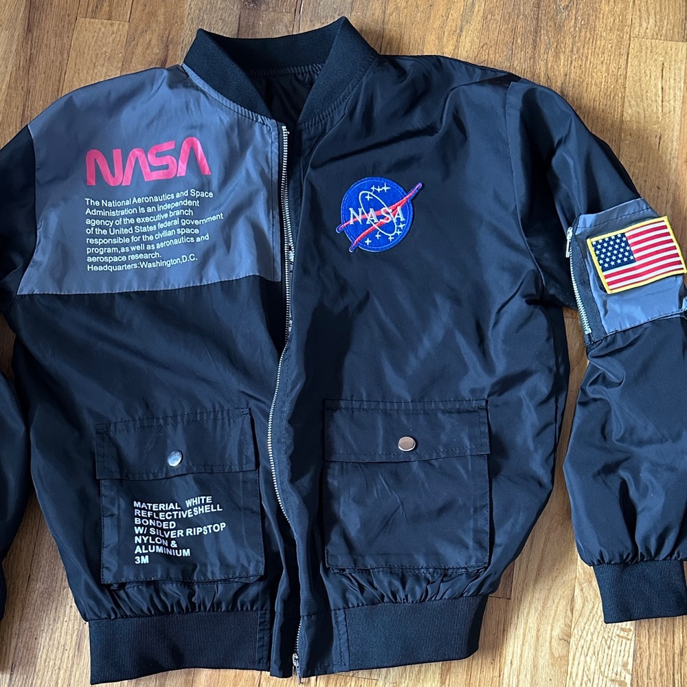 NASA Black Men's Bomber Jacket with Patches